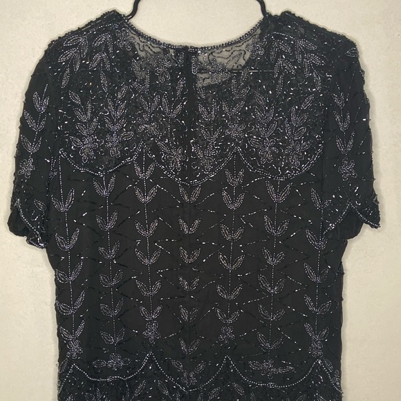 Vintage Elegant Evening Black Silk Beaded Blouse - Picture 2 of 6